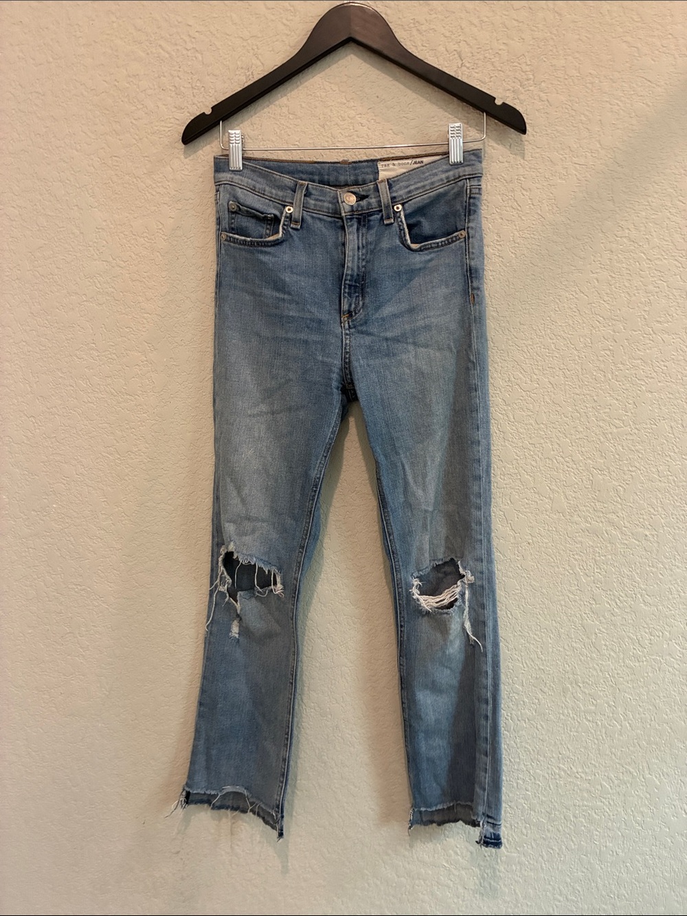 rag & bone Light Blue Distressed Ankle Jeans